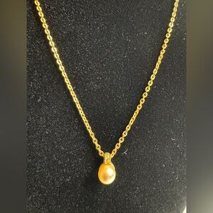 Christian Dior Gold Toned Necklace with Faux Pearl Charm